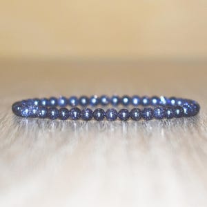 4mm Blue Sandstone Bracelet, Elastic Bracelet for Men, Beaded Bracelet for Women, Layering Bracelet, Blue Bracelet, Stretch Bracelet for Her