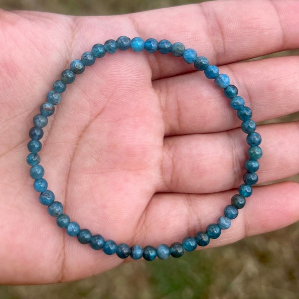 Apatite Bracelet 4mm, Blue Beaded Bracelet for Men, Layering Bracelet for Women, Natural Apatite Jewelry, Energy Uplift, Dizziness Support