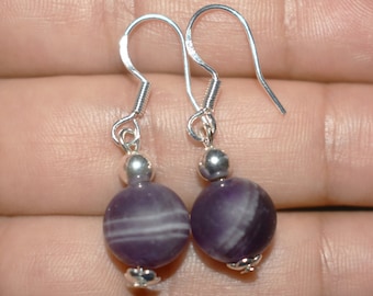 Matte Amethyst Dangle Earrings, Amethyst Drop Earrings, Sterling Silver Earrings, February Birthstone Gift, Gemstone Earrings, Gift for Her