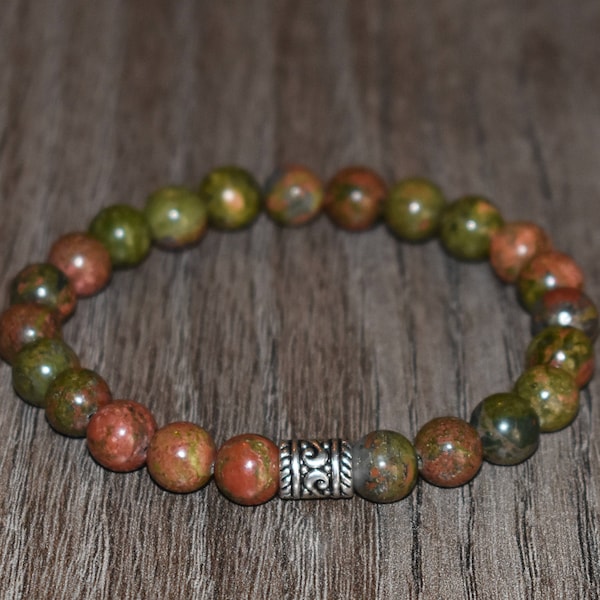 Genuine Unakite Bracelet for Women, Fertility Bracelet, Healing Wrist Mala, Relationship Bracelet, Calming Bracelet, Meditation, Ornate