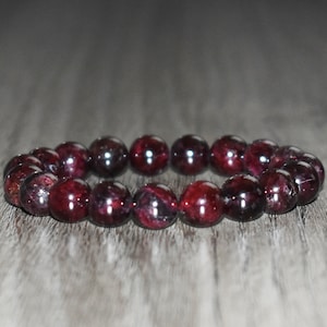 10mm Garnet Bracelet, Garnet Jewelry, Garnet Crystal Bracelet for Men, Mens Bracelet, Beaded Bracelet, Anniversary Gift for Him