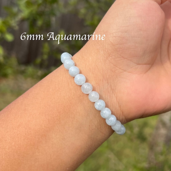 6mm Aquamarine Bracelet for Women and Men Bracelet, Aquamarine Bracelet, Natural Aquamarine Bracelet, Elastic Bracelet, Aquamarine Jewelry