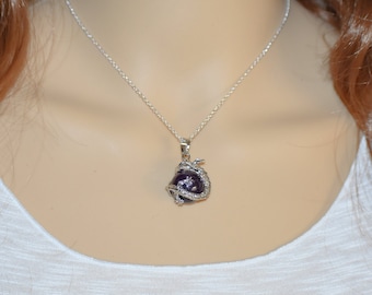 Amethyst Necklace, Amethyst Jewelry Heart, Dragon Necklace, Healing Crystal Necklace, Earthy Necklace, Anxiety Necklace