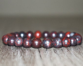 8mm Dark Red Brecciated Jasper Bracelet, Beaded Bracelet for Women and Men Bracelet, Gemstone Bracelet, Healing Bracelet