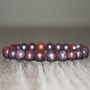 8mm Dark Red Brecciated Jasper Bracelet, Beaded Bracelet for Women and Men Bracelet, Gemstone Bracelet, Red Crystal Bracelet, Birthday Gift