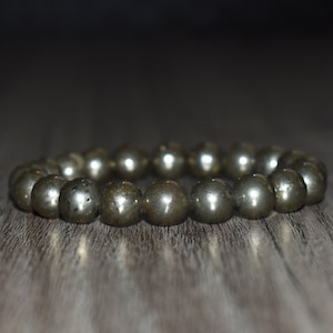 10mm Pyrite Bracelet, Pyrite Jewelry, Unisex Bracelet, Gemstone Bracelets for Men Women, Gift for Him, Natural Crystal Bracelet, Yoga Gift