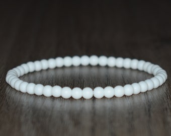 White Onyx Bracelet 4mm, Matte White Onyx Bracelet for Men, White Beaded Bracelet for Women, Onyx Jewelry, Fear Relief Bracelet, Wrist Mala