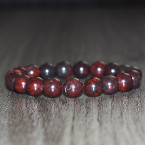 10mm Dark Red Brecciated Jasper Bracelet, Beaded Bracelet for Women and Men Bracelet, Gemstone Bracelet for Men Women, Crystal Bracelet