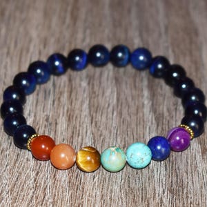 Chakra Bracelet, Blue Tiger Eye Bracelet  Mens Bracelet Men, Bracelets for Women, Mens Jewelry Crystal Bracelet Stone Bracelet 7 Chakra