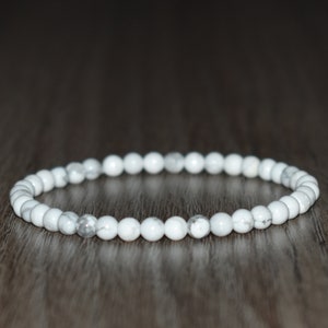 4mm White Howlite Bracelet for Men Women, White Gemstone Bracelet, Dainty Beaded Bracelet for Him Her, Meditation Bracelet Gift, Yoga Gift