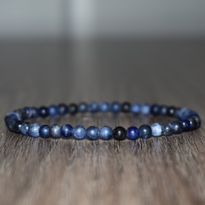 4mm Matte Blue Sodalite Bracelet for Men, Sodalite Jewelry, Mens Bracelet, Beaded Crystal Bracelet for Women, Gemstone Bracelet, Meditation