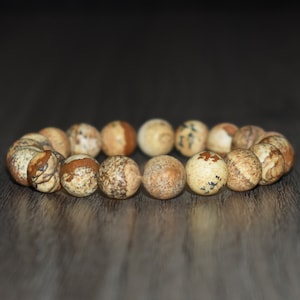 10mm Matte Picture Jasper Bracelet for Men, Brown Bracelet, Mens Beaded Bracelet, Gemstone Bracelet, Crystal Bracelet, Earthy Bracelet