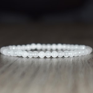 4mm White Jade Bracelet, Women Jade Bracelet, Good Luck Bracelet, Men Beaded Bracelet, Prayer Bracelet, Yoga Bracelet, Dainty Bracelet Gift
