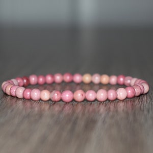 4mm Rhodochrosite Bracelet, Pink Crystal Bracelet, Rhodochrosite Heart Chakra Bracelet for Women, Gemstone Beaded Bracelet, Gift for Her