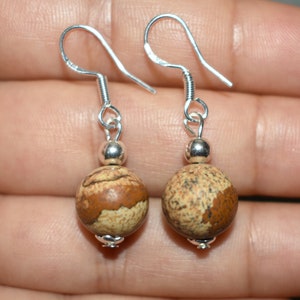 Matte Picture Jasper Earrings, Sterling Silver Earrings, Earrings for Women, Drop Earrings, Dangle Earrings, Gemstone Earrings