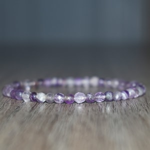 4mm Faceted Amethyst Bracelet for Women, Natural Crystal Bracelet, Amethyst Jewelry, 4mm Beaded Bracelet for Men, Crown Chakra Bracelet