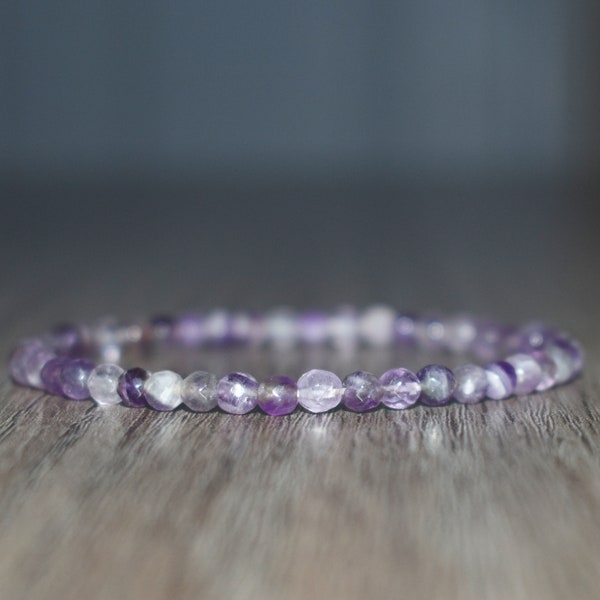 4mm Faceted Amethyst Bracelet, Natural Crystal Bracelet, Amethyst Jewelry, 4mm Beaded Bracelet, Crown Chakra Bracelet, Insomnia Bracelet