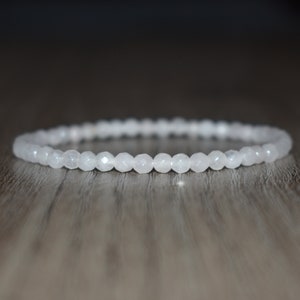4mm Faceted White Jade Bracelet, Men Jade Bracelet, Women Jade Bracelet, Good Luck Bracelet, Bracelets for Women Men, Prayer Bracelet, Yoga