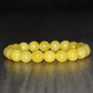 10mm Yellow Jade Bracelet, Natural Crystal Bracelet for Women, Unisex Bracelet, Gemstone Bracelet, Women Jade Jewelry, Beaded Bracelet