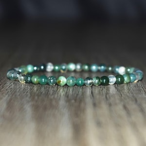 Moss Agate Bracelet 4mm, Women Bracelet, Men Bracelet, Minimalist Bracelet, Beaded Bracelet, Dainty Beaded Bracelet, Green Beaded Bracelet