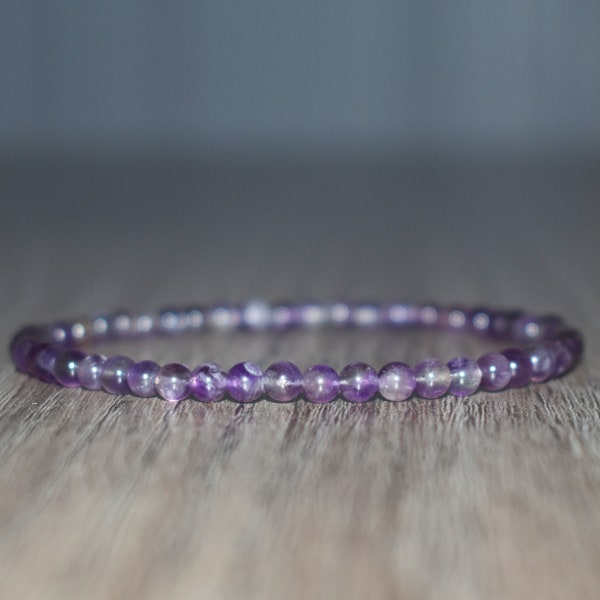 4mm Amethyst Bracelet, February Birthstone Bracelet, Amethyst Jewelry, Healing Crystal Bracelet, Men Bracelet, Women Bracelet