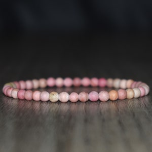 4mm Matte Rhodochrosite Bracelet, Compassion Bracelet, Beaded Pink Bracelet, Gift under 20 for Her, Dainty Gemstone Bracelet Gift for Women