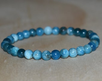 6mm Apatite Bracelet, Blue Apatite Men Bracelet, Women Bracelet, Beaded Bracelet, Apatite Jewelry, Blue Beaded Bracelet for Him & Her