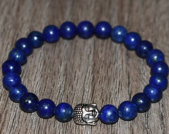 Buddha Bracelet, Lapis Bracelet, Natural Lapis Lazuli Bracelet, Protection Bracelet, Positive Energy Bracelet, Men Women Chakra Bracelet,8mm