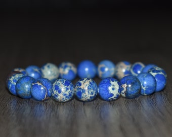 10mm Blue Sea Sediment Jasper Bracelet, Imperial Jasper Bracelet, Protection Bracelet,Gemstone Bracelet for  Men Women, Yoga Bracelet