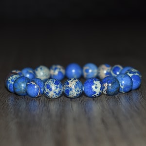 10 mm Blau Meeressediment Jaspis Armband, Imperial Jaspis Armband, Natürliche Kristall Armband, Edelstein Armband für Männer Frauen, Yoga Armband