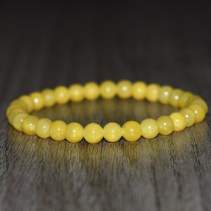 Pulsera de jade amarillo de 6 mm, pulsera de cristal amarillo, pulseras para mujer, regalo para ella, pulsera de amor, pulsera de jade para mujer, regalo de joyería de jade