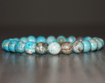 8mm Turquoise Sea Sediment Jasper Bracelet, Turquoise Jasper Bracelet, Turquoise Bracelet, Balance Bracelet, Men Bracelet, Women Bracelet