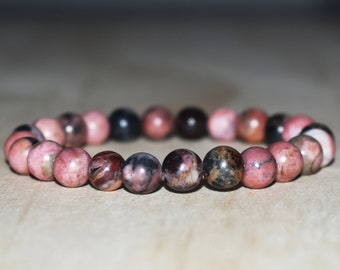 8 mm Rhodoniet-armband voor mannen, Rhodoniet-edelsteenarmband voor vrouwen, armband met natuurlijke kristallen kralen, Rhodoniet-sieraden, cadeau onder de 20