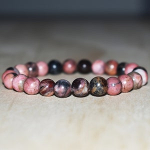 8mm Rhodonite Bracelet for Men, Rhodonite Gemstone Bracelet for Women, Natural Crystal Beaded Bracelet, Rhodonite Jewelry, Gift under 20