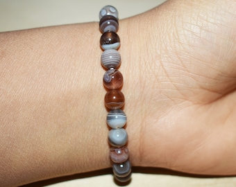 6mm Botswana Agate Bracelet, Botswana Sardonyx Bracelet for Chakra Healing and Protection, Elastic Botswana Bracelet, Stretch Botswana