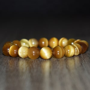 10 mm Tigerauge Perlenarmband für Männer, Honig Tigerauge Perlenarmband für Frauen, Freundgeschenk, Tigerauge elastisches Armband von SubtleGem