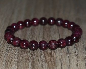 Bracciale in granato, bracciale in granato rosso scuro, bracciale elastico in granato, braccialetti da uomo, braccialetti da donna, pietra portafortuna di gennaio