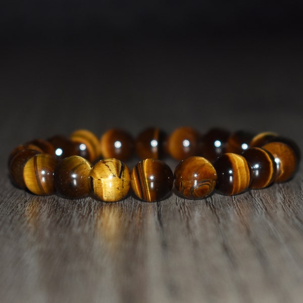 10mm Tiger Eye Bracelet for Men, Gemstone Bracelet for Women, Beaded Bracelet, Tiger Eye Jewelry, Tigers Eye Bracelet, Healing