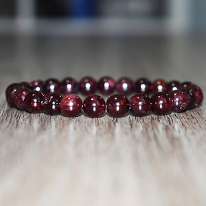 8mm Garnet Bracelet for Men, Women Bracelet, Garnet Jewelry, Beaded Bracelet, Gift for Him, Crystal Bracelet, January Birthday Gift image 1