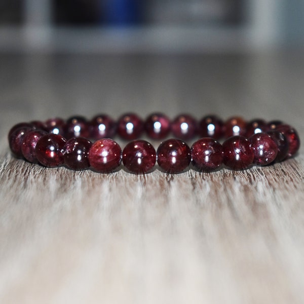 8mm Garnet Bracelet for Men, Women Bracelet, Garnet Jewelry, Beaded Bracelet, Gift for Him, Crystal Bracelet, January Birthday Gift