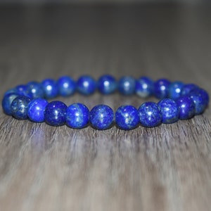 Bracciale in lapislazzuli da 8 mm, bracciale con pietre preziose in lapislazzuli, bracciale con cristalli naturali per donna, bracciale da uomo, bracciale con perline blu per uomo