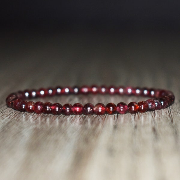 Garnet Bracelet, 4mm Garnet Stone Bracelet, Garnet Crystal Bracelet, Garnet Stone Jewelry, Garnet Jewelry, Bracelets for Men Women