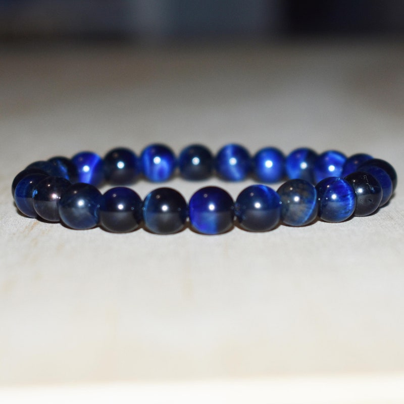 thumbnail image 2 of Custom Natural Blue Tigers Eye Gemstone Bracelet - 6mm To 12mm Beads 2 of 4