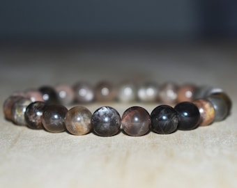 8mm Black Moonstone Bracelet, Moonstone Jewelry, Mens Bracelet, Meditation Bracelet for Women, Yoga Bracelet, Healing Bracelet