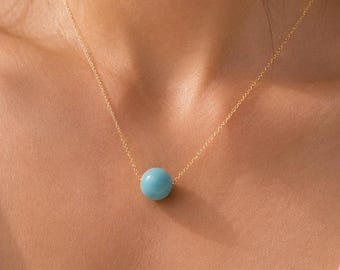 Amazonite Necklace, 10mm Blue Gemstone Pendant, Dainty Crystal Jewelry, Minimalist Necklace for Women