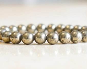 8mm Pyrite Beaded Bracelet, Crystal Gemstone Jewelry