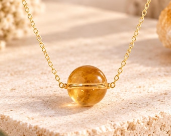 Citrine Necklace, November Birthstone, Yellow Gemstone Pendant, Abundance Crystal, Prosperity Jewelry for Women