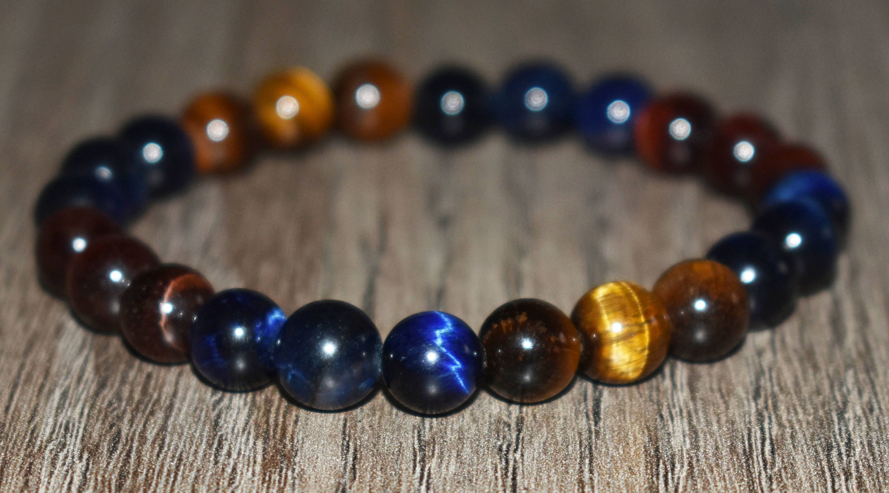 Natural Lava Beads Bracelet 4 Color Tiger Eye Stone with Matte Agate Hand  String (Red Tiger Eye, 8mm Beads x 8.5 inches)