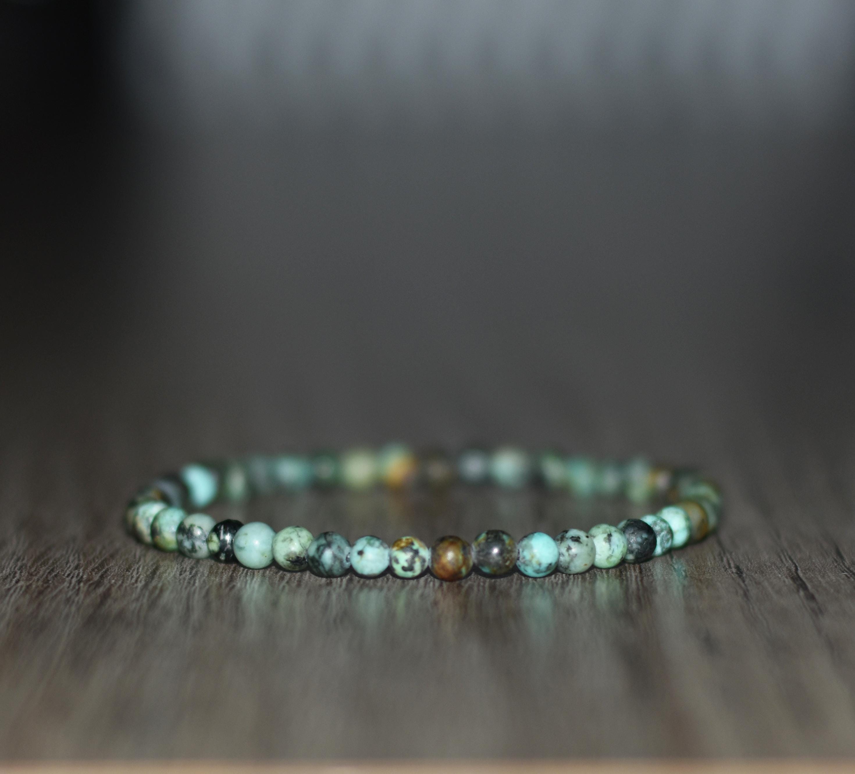 4mm Turquoise Bracelet, Matte African Turquoise Jasper Bracelet, Turquoise Bracelet for Men, Dainty Bracelets for Women, Gemstone Bracelet