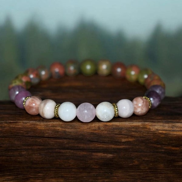 Schwangerschaft Armband Geschenk • Mondstein, Rosenquarz, Lepidolith & Unakit Mom to Be Schmuck